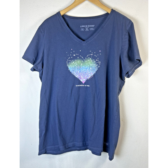 Life is Good Womens crusher shirt heart love fun t kindness kind is free XL gray - Picture 1 of 10